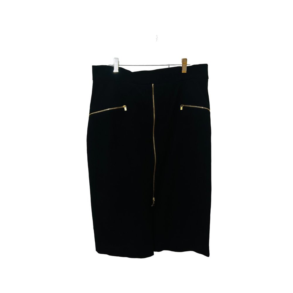 US14 Banana Republic Pencil Black Skirt, Gold Zipper Detail Midi High Waist